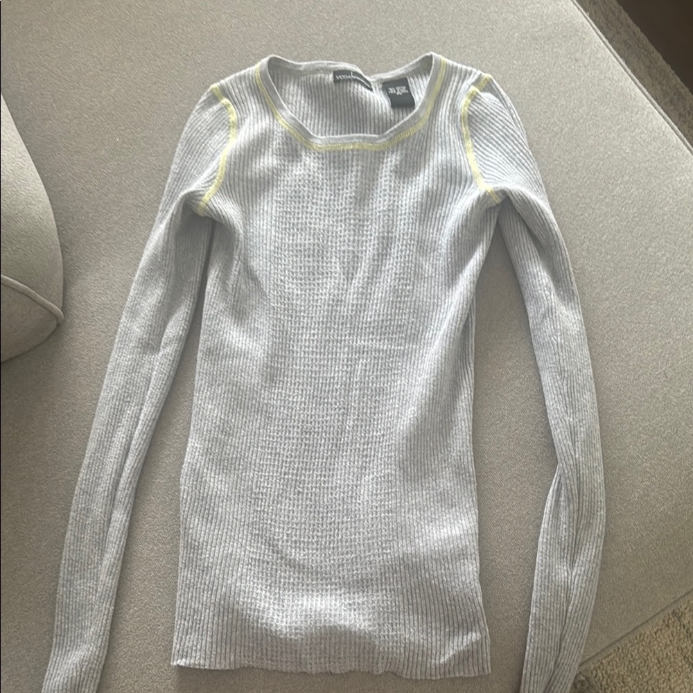 Gray Ribbed Sweater with Yellow Accents